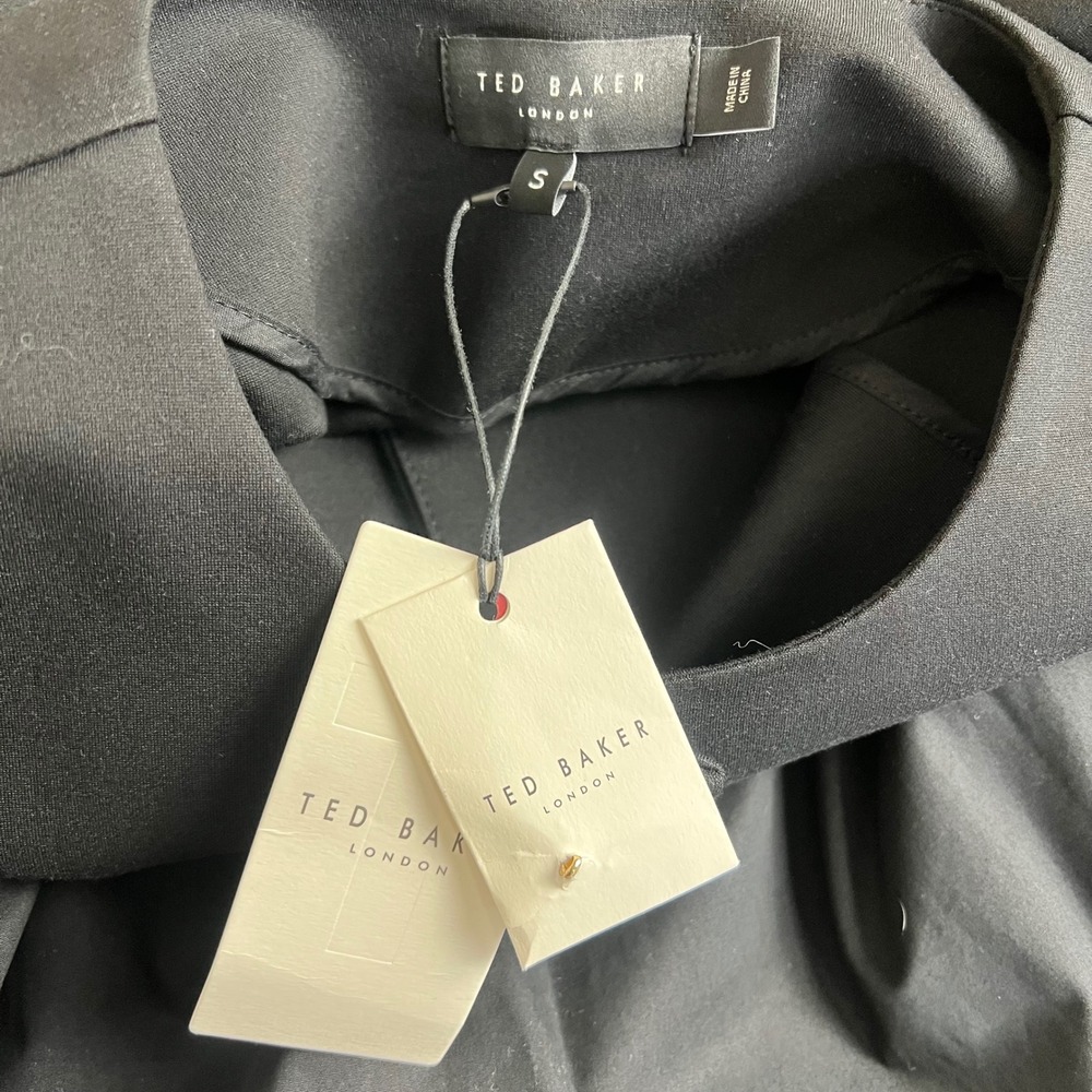 Ted Baker Mireya Black Drop Waist Button Front Mini Dress Long Sleeve Size S NEW - Picture 6 of 11